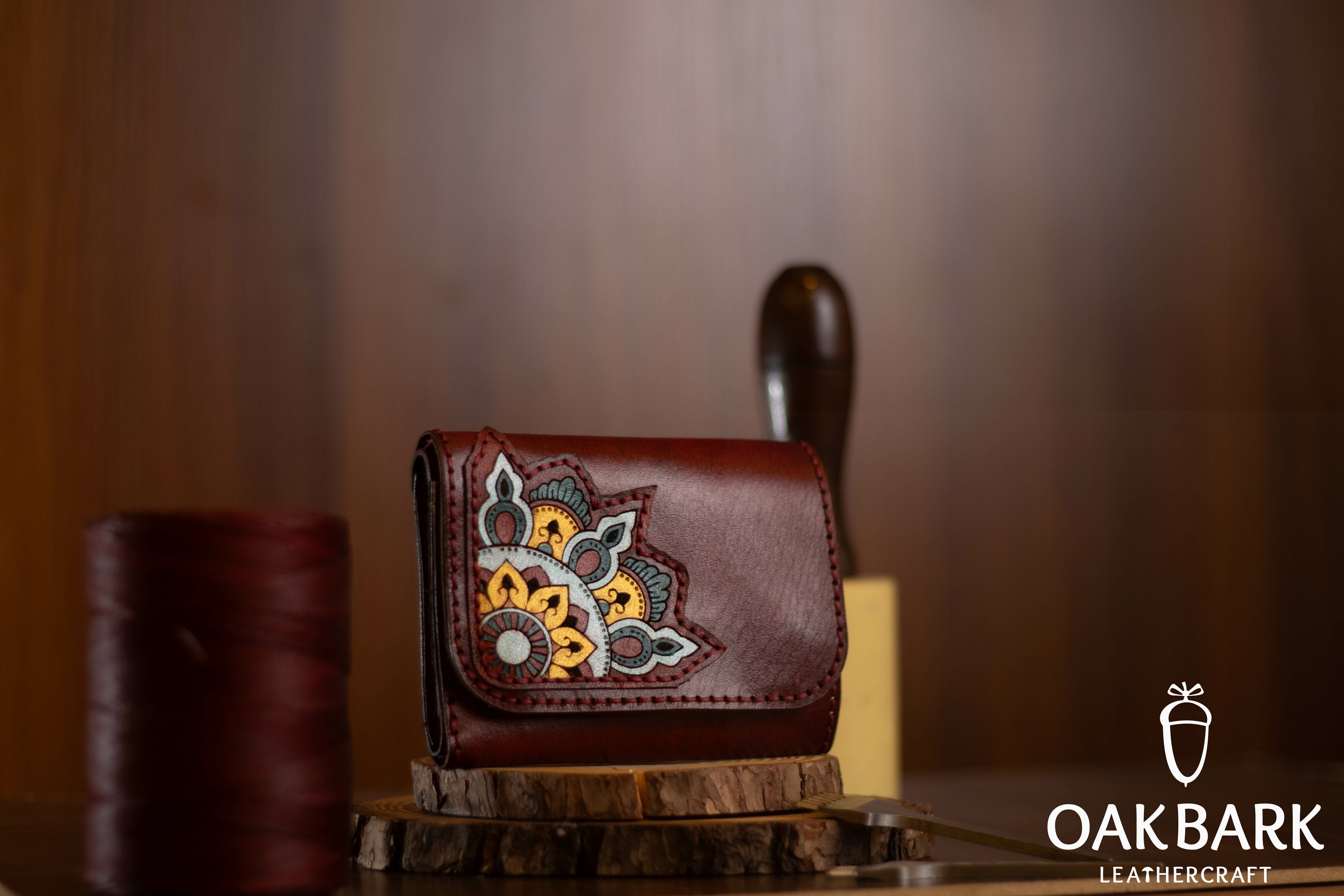 Mandala Leather Wallet ( Burgundy  )