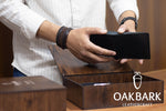 Load image into Gallery viewer, Black Leather Gift Set – Wallet, Belt &amp; Keychain in Custom Wooden Box
