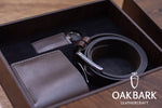 Load image into Gallery viewer, Brown Leather Gift Set – Wallet, Belt &amp; Keychain in Custom Wooden Box
