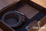Load image into Gallery viewer, Brown Leather Gift Set – Wallet, Belt &amp; Keychain in Custom Wooden Box
