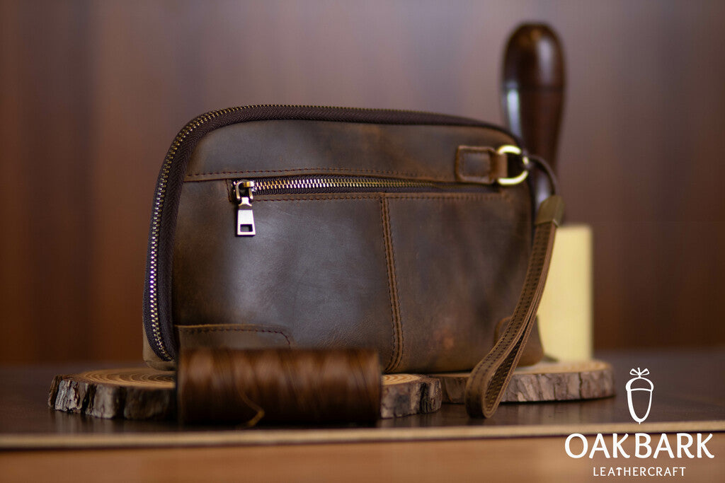 Classic Coffee Brown Men's Clutch with Detachable Wristlet