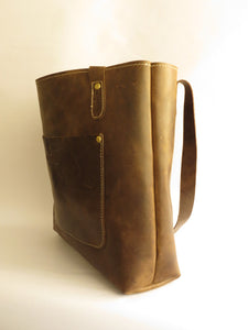 Handmade Brown Pull-Up Leather Tote Bag